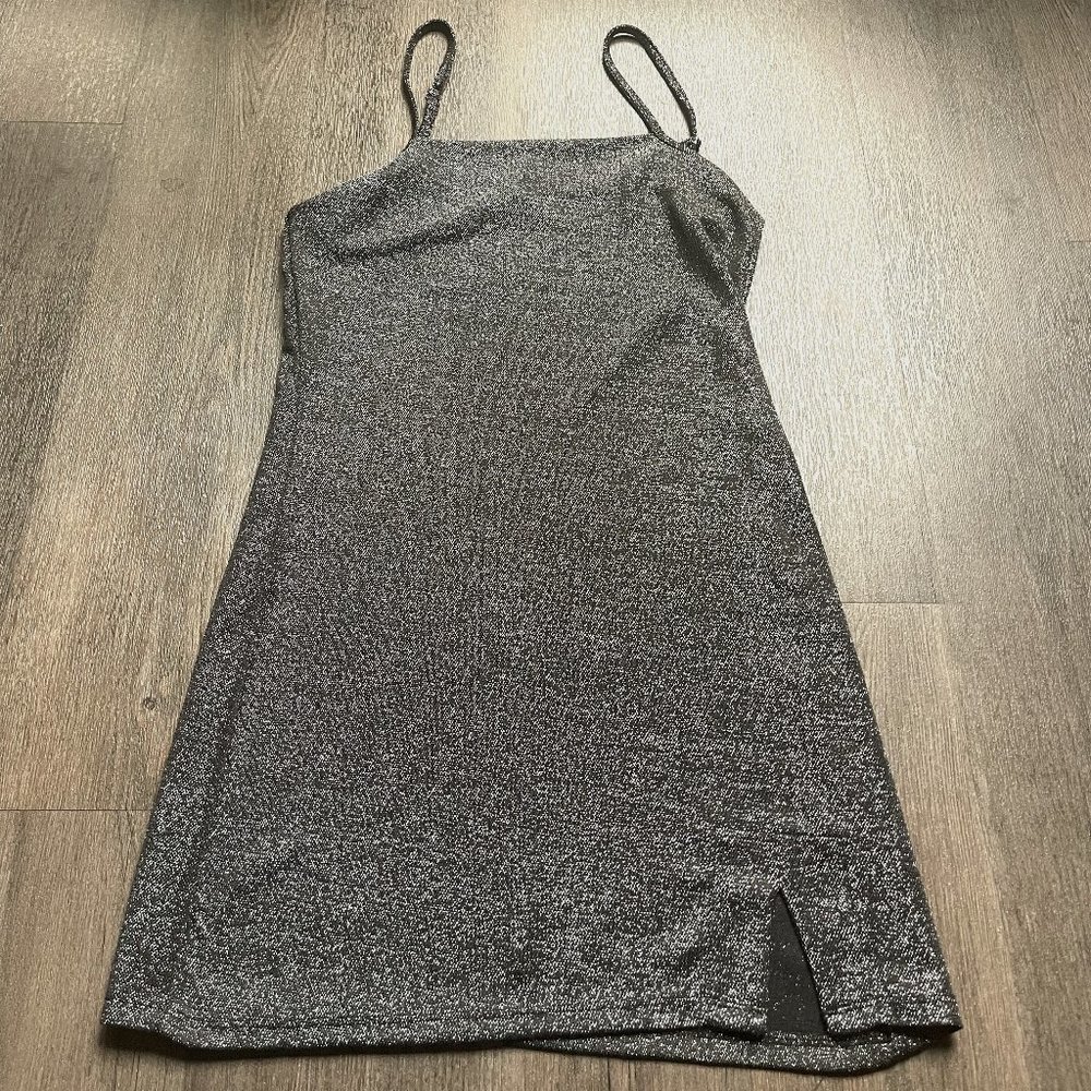 SPARKLY NEW YEARS EVE, WITH SPLIT, SPAGHETTI STRAPS